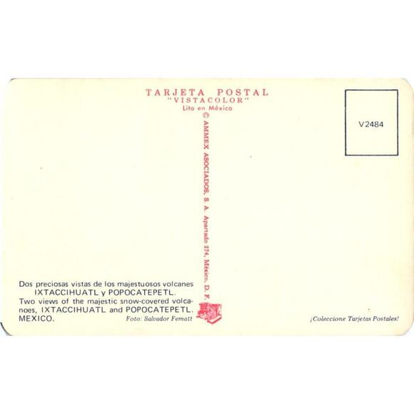 Majestic Snow-Covered Volcanoes IXTACCIHUATL AND POPOCATEPETL Mexico Postcard - Picture 2 of 2